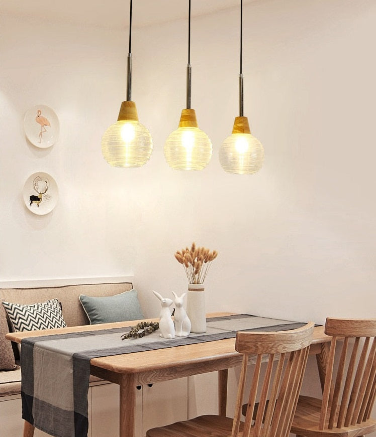 Japanese Wood Amber Glass Pendant Lights