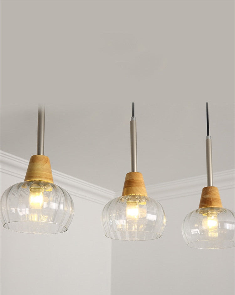 Japanese Wood Amber Glass Pendant Lights