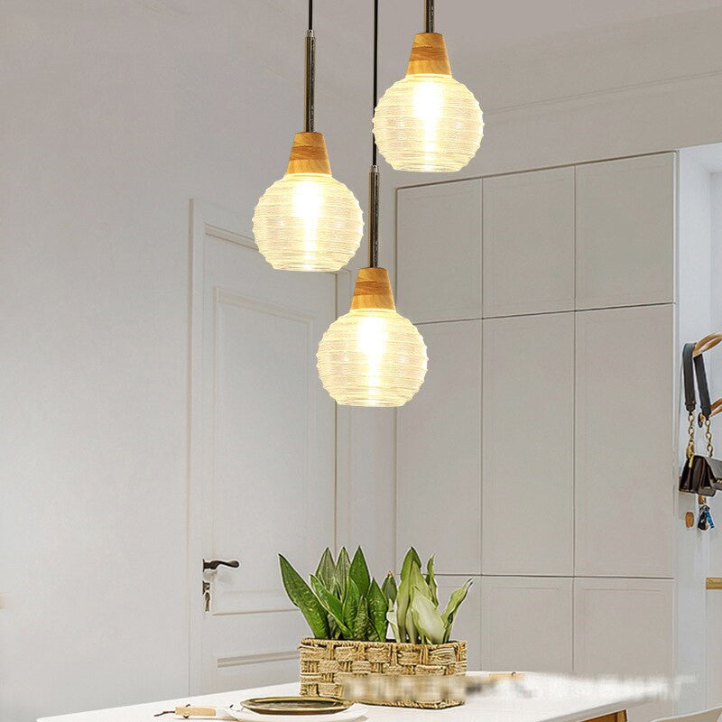 Japanese Wood Amber Glass Pendant Lights