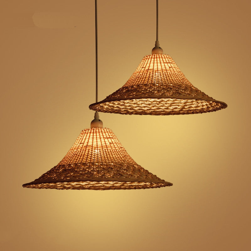 Retro Fisherman's Cap Farmhouse Rattan Pendant Light