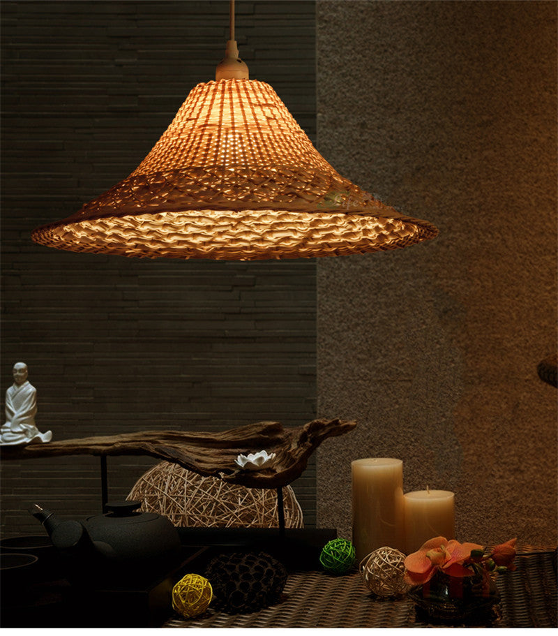 Retro Fisherman's Cap Farmhouse Rattan Pendant Light