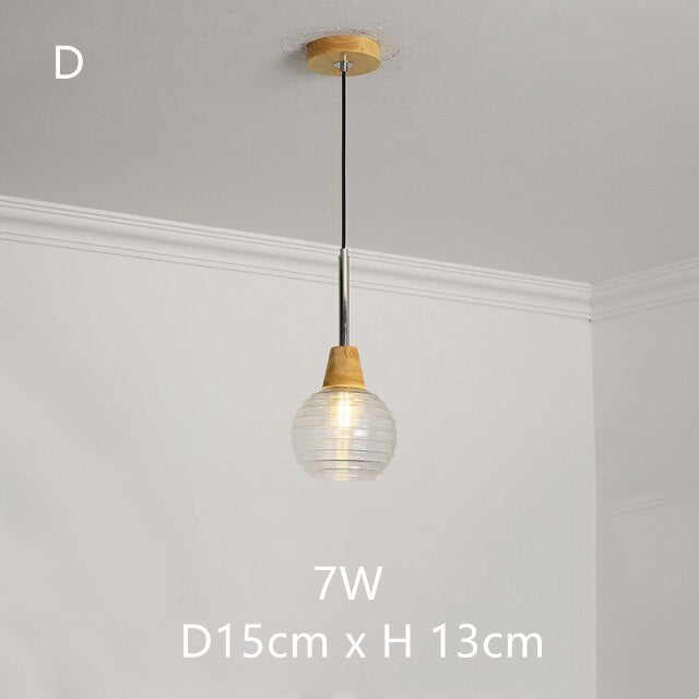 Japanese Wood Amber Glass Pendant Lights