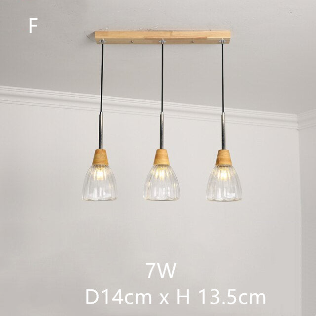 Japanese Wood Amber Glass Pendant Lights