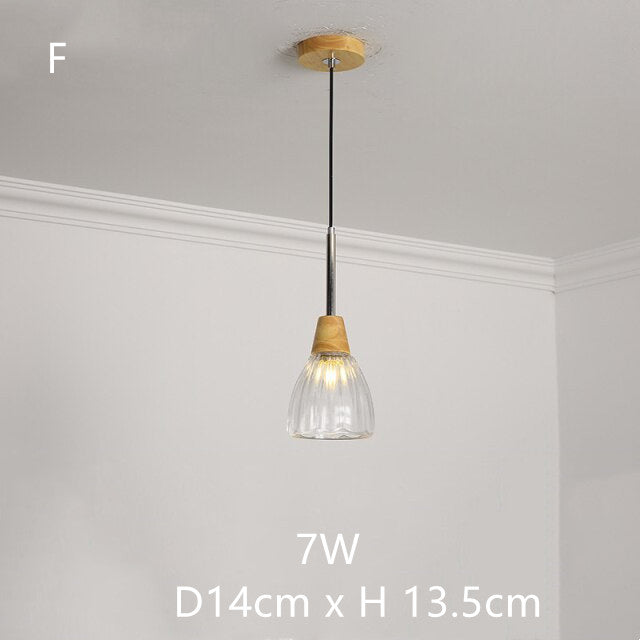 Japanese Wood Amber Glass Pendant Lights