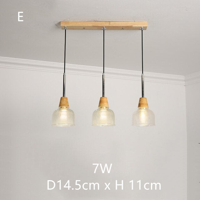 Japanese Wood Amber Glass Pendant Lights