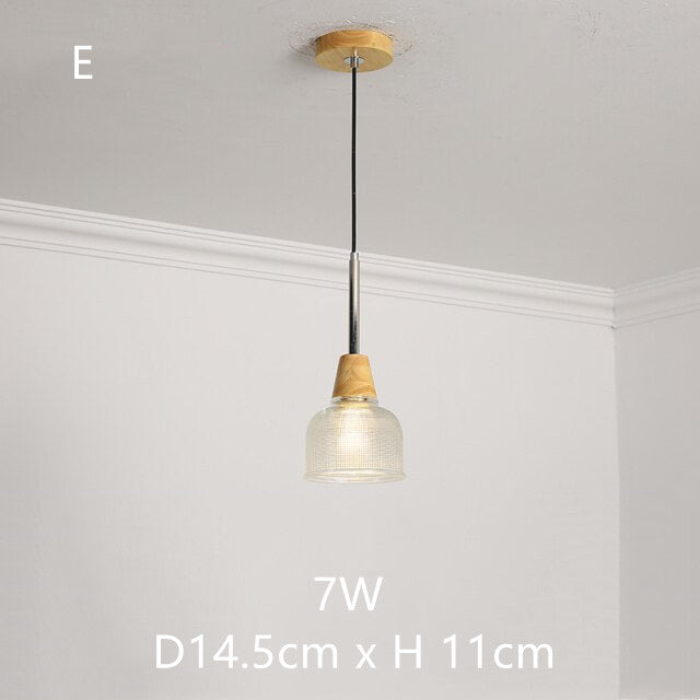 Japanese Wood Amber Glass Pendant Lights