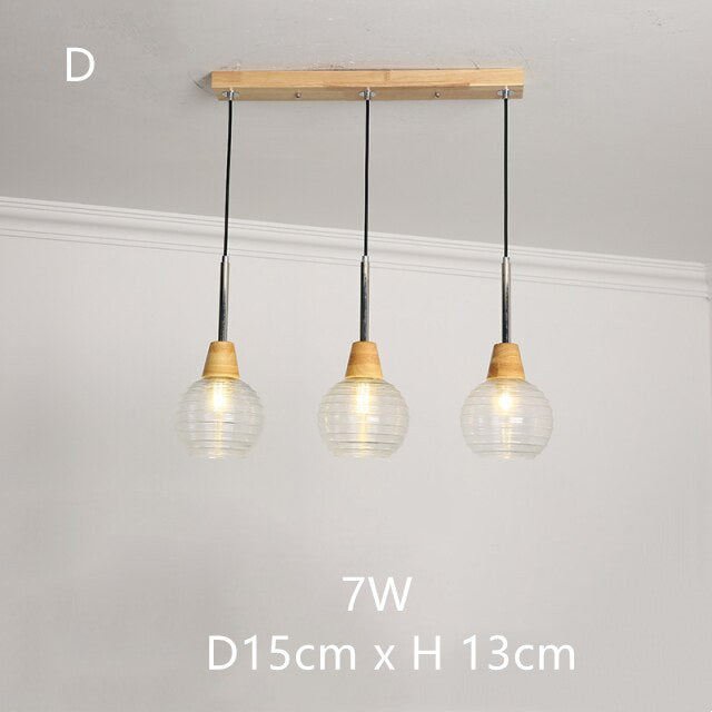 Japanese Wood Amber Glass Pendant Lights