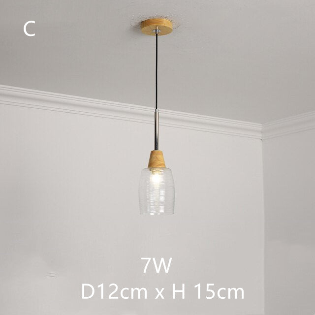 Japanese Wood Amber Glass Pendant Lights