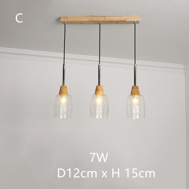 Japanese Wood Amber Glass Pendant Lights