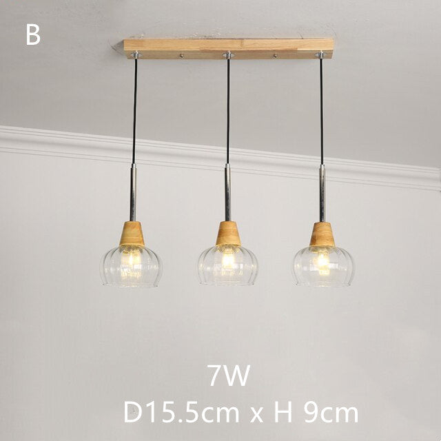 Japanese Wood Amber Glass Pendant Lights