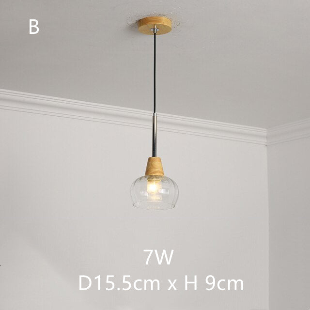 Japanese Wood Amber Glass Pendant Lights