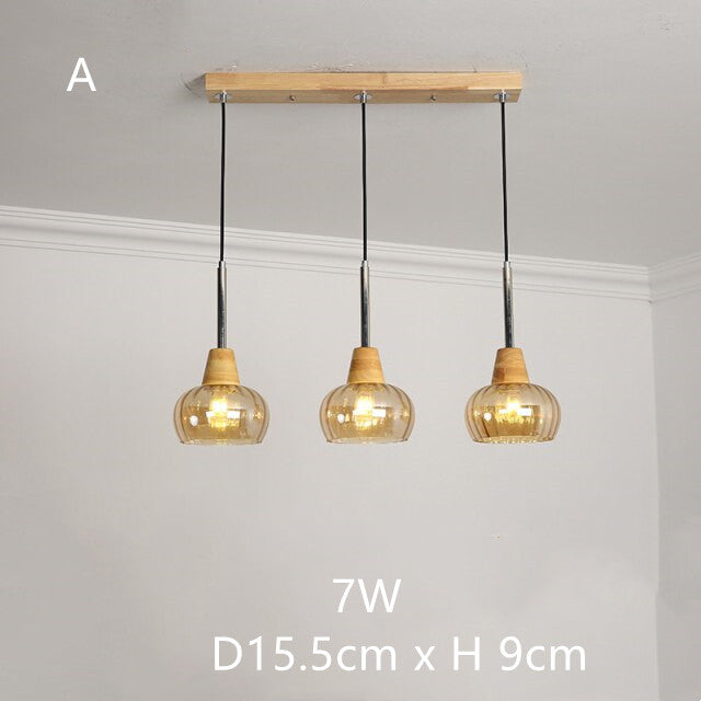 Japanese Wood Amber Glass Pendant Lights