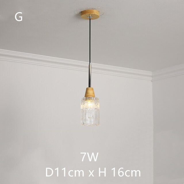 Japanese Wood Amber Glass Pendant Lights