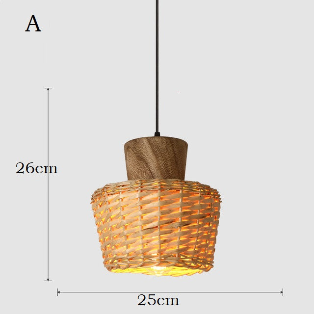 Kleine japanische Zen-Pendelleuchte aus Bambus und Rattan