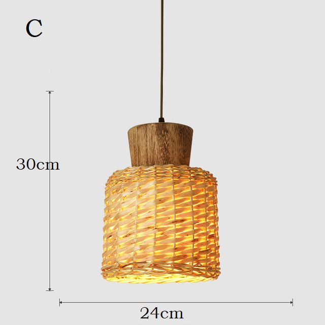 Kleine japanische Zen-Pendelleuchte aus Bambus und Rattan