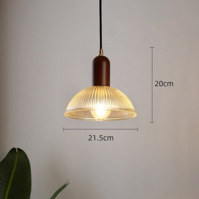 Japanese Red Wood Glass Pendant Light