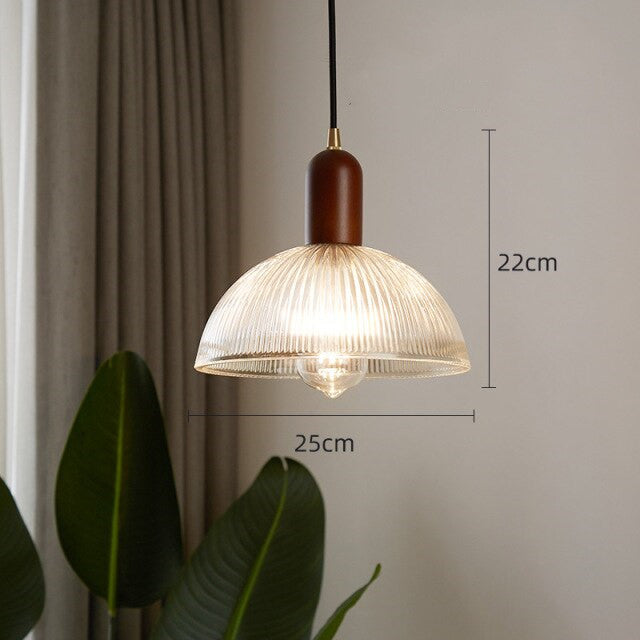 Japanese Red Wood Glass Pendant Light