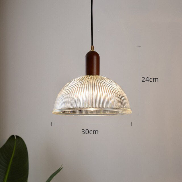 Japanese Red Wood Glass Pendant Light