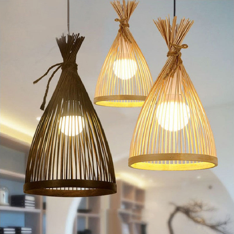 Japanese Bamboo Cone Rattan Pendant Light