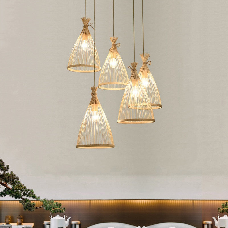 Japanese Bamboo Cone Rattan Pendant Light