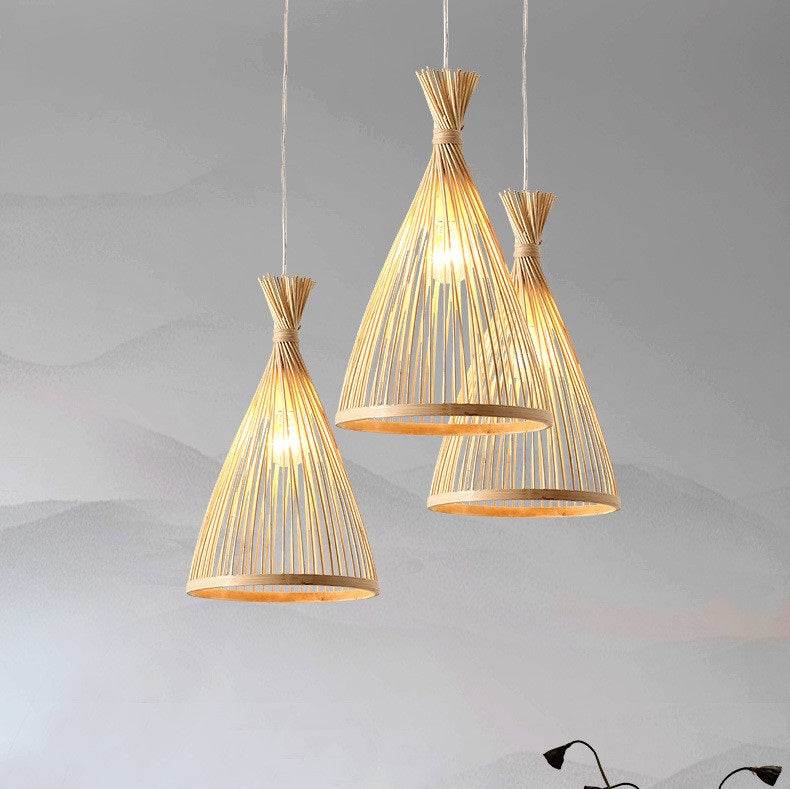 Japanese Bamboo Cone Rattan Pendant Light