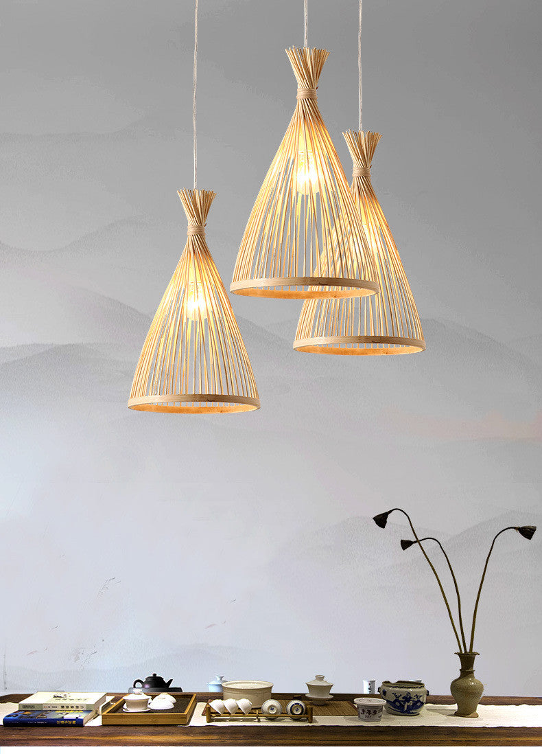 Japanese Bamboo Cone Rattan Pendant Light