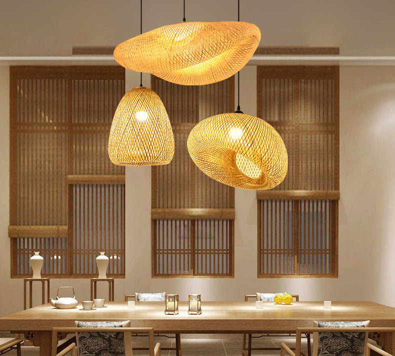 Japanese Vintage Bamboo Rattan Pendant Light