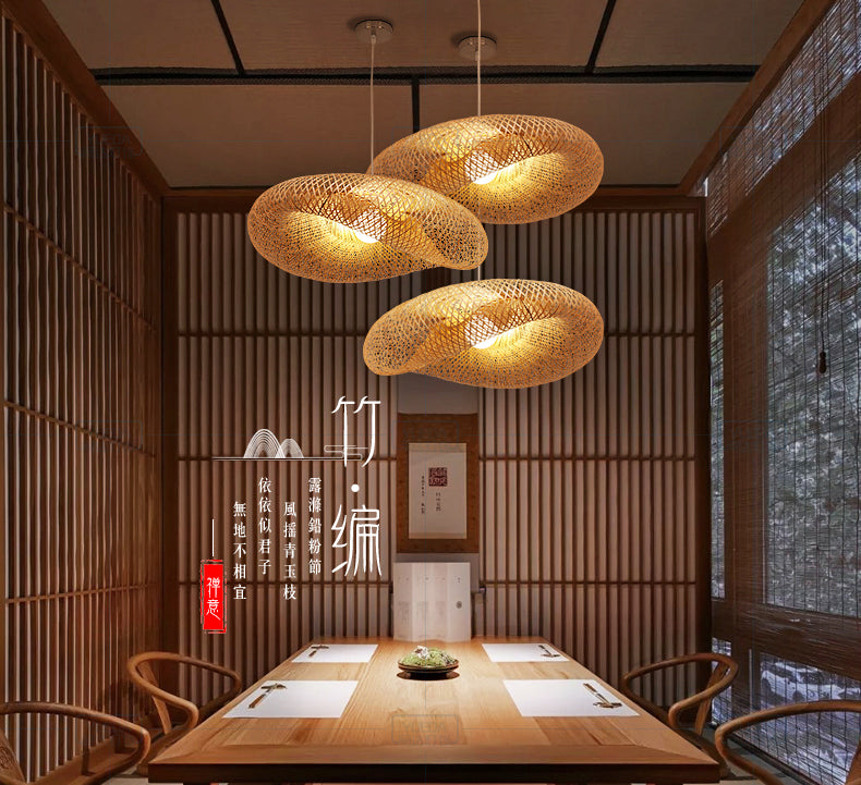 Japanese Vintage Bamboo Rattan Pendant Light