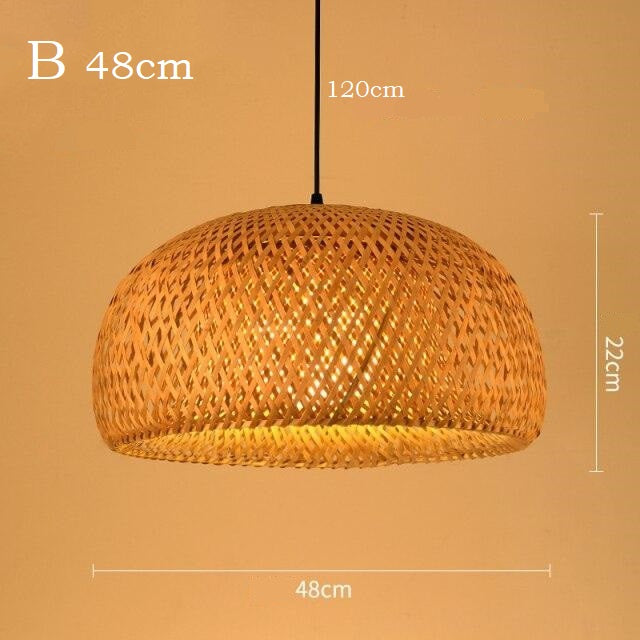 Japanische Vintage Bambus Rattan Pendelleuchte