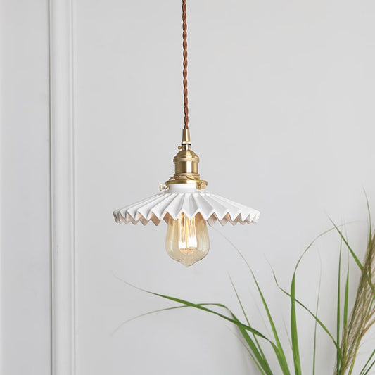 White Ceramic Pleated Pendant Light