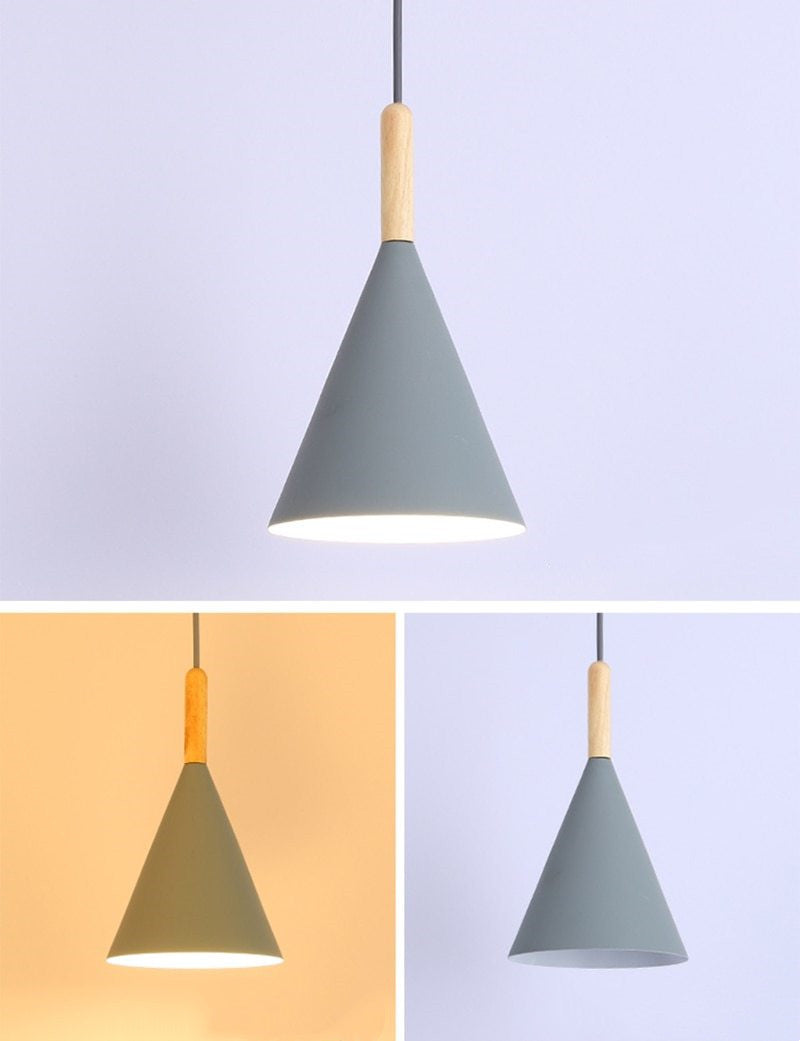 Modern Macaron Wood Metal Pendant Light