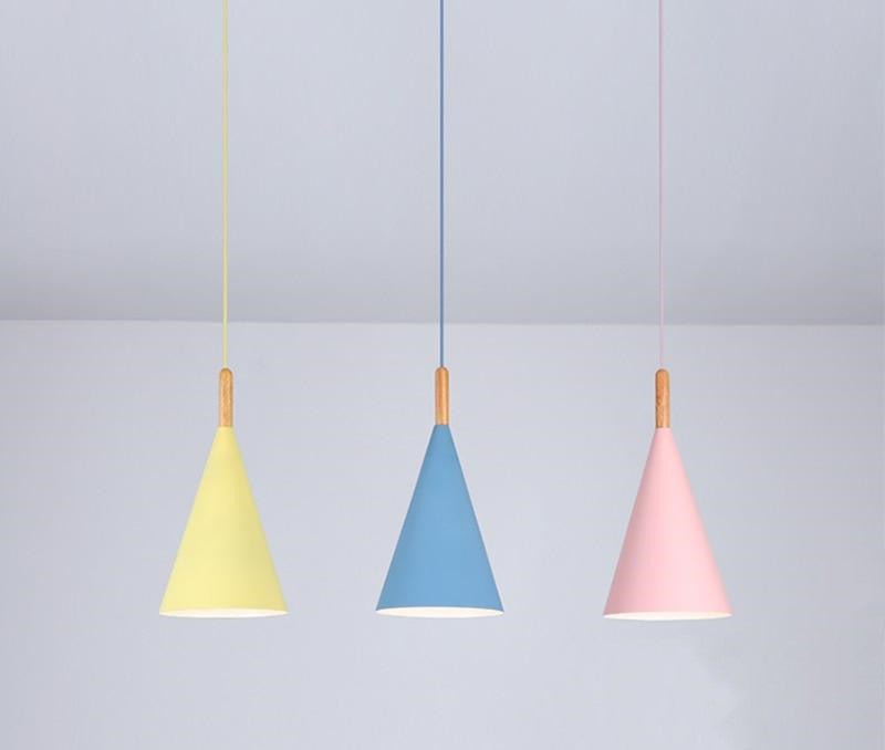 Modern Macaron Wood Metal Pendant Light