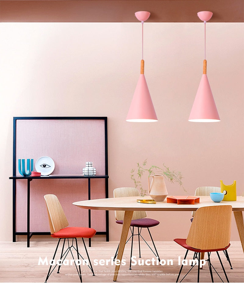 Modern Macaron Wood Metal Pendant Light