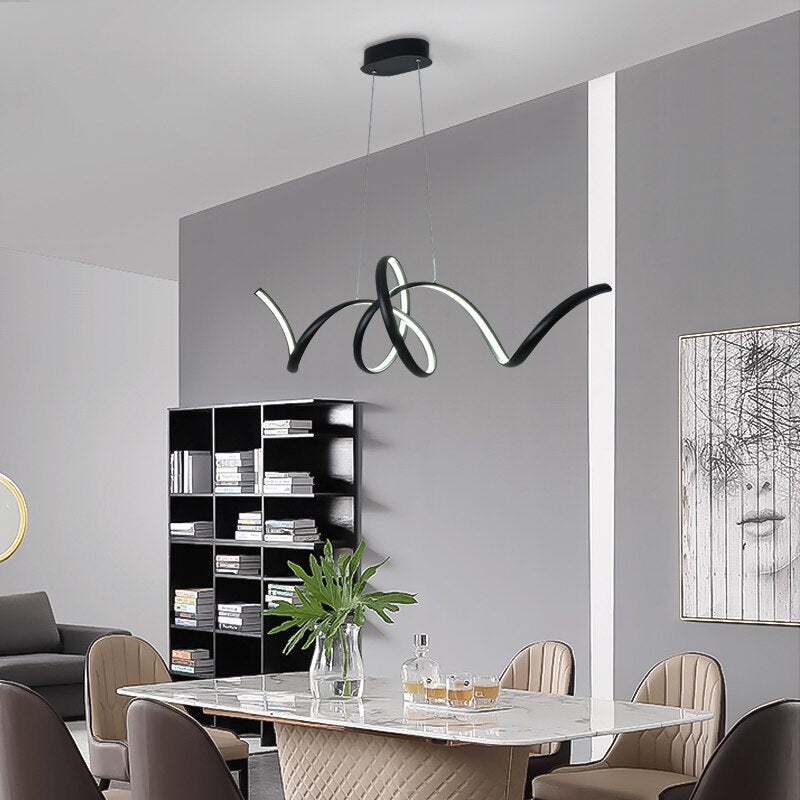 Curved LED Black Aluminum Pendant Light