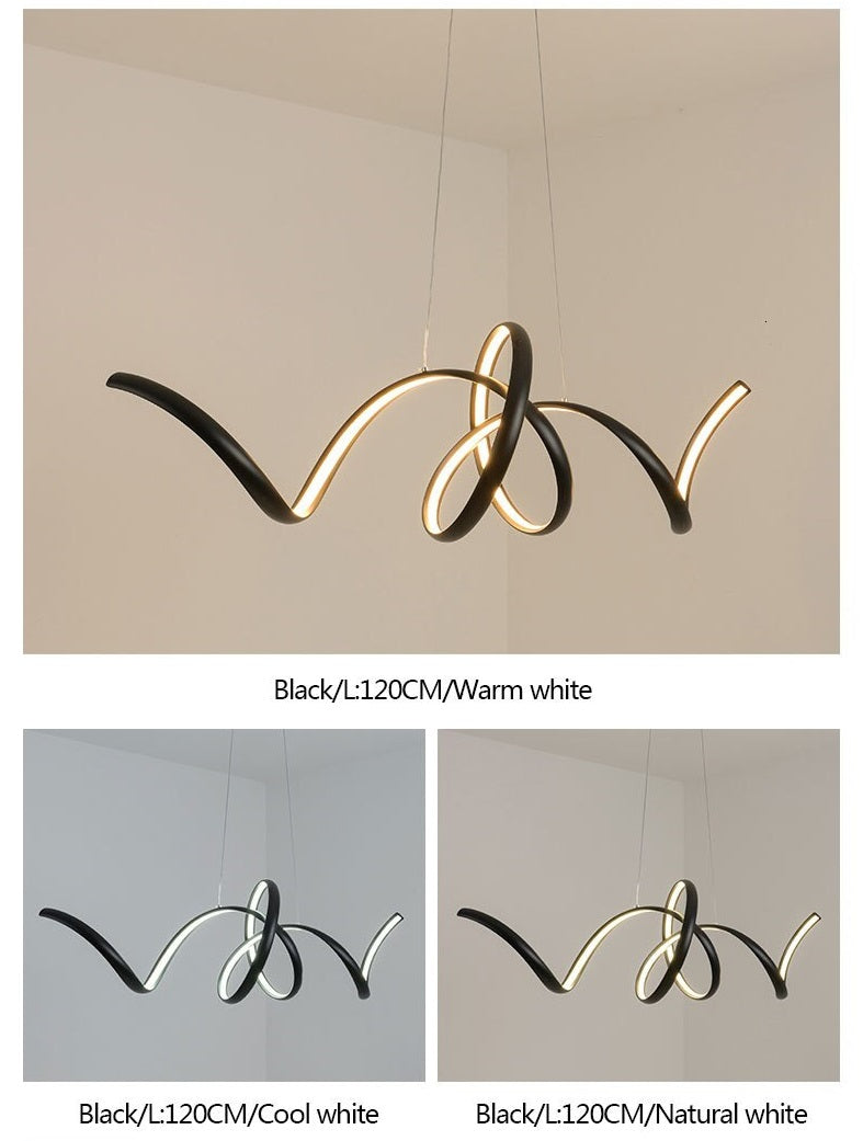 Curved LED Black Aluminum Pendant Light