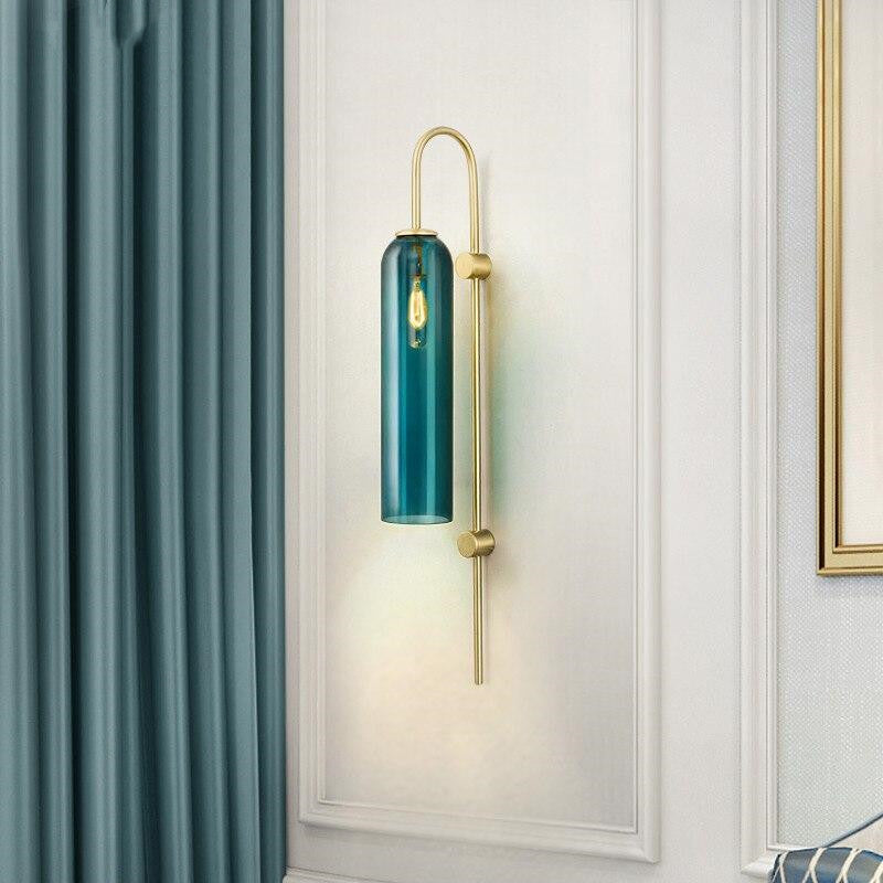 Modern Teal Cylinder Glass Wall Lamp