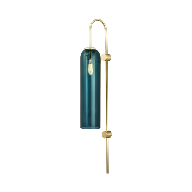 Modern Teal Cylinder Glass Wall Lamp