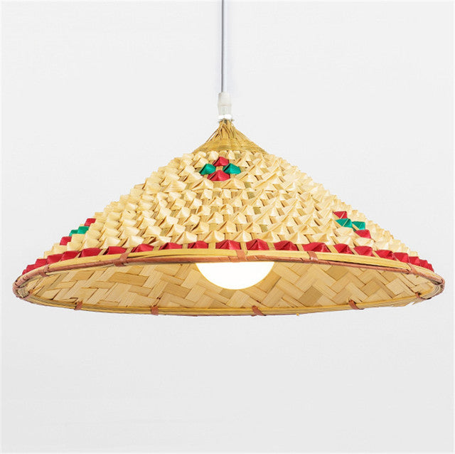 Retro Fisherman's Cap Farmhouse Rattan Pendant Light