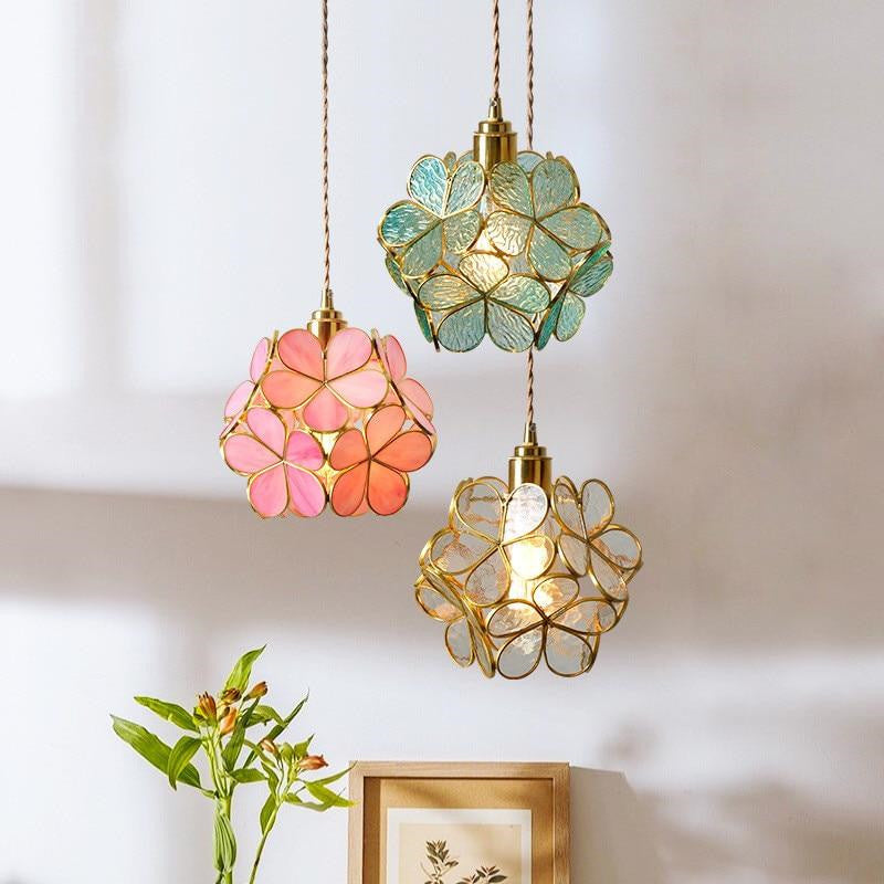 Glass Petal Pendant Light with Brass