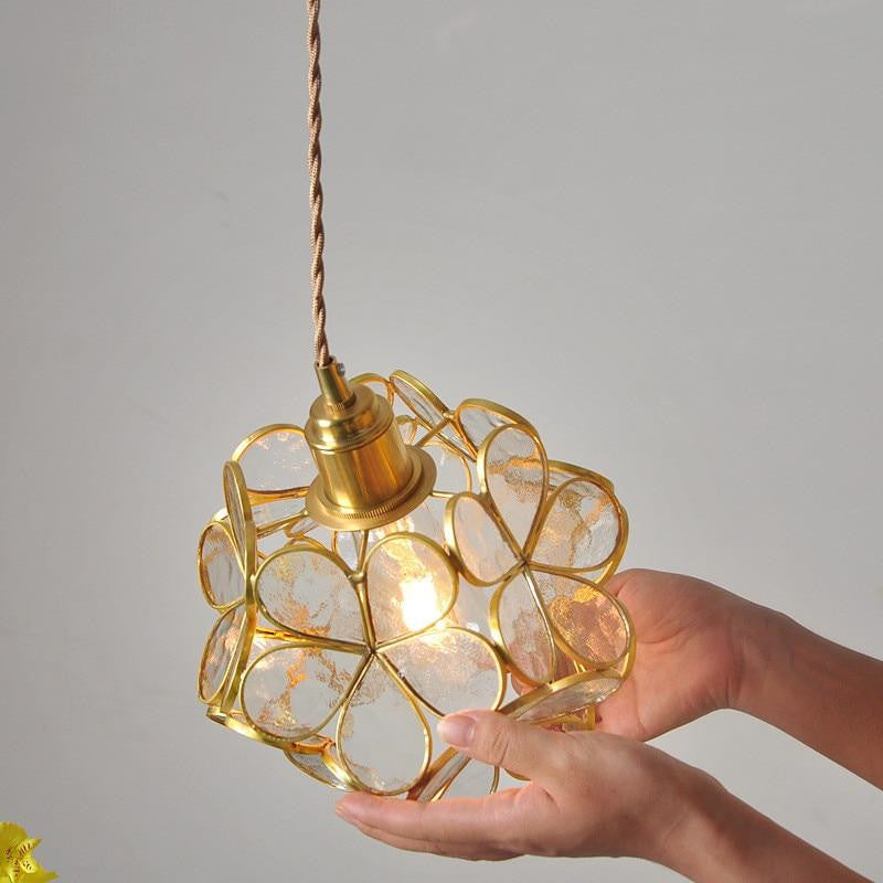 Glass Petal Brass Pendant Light