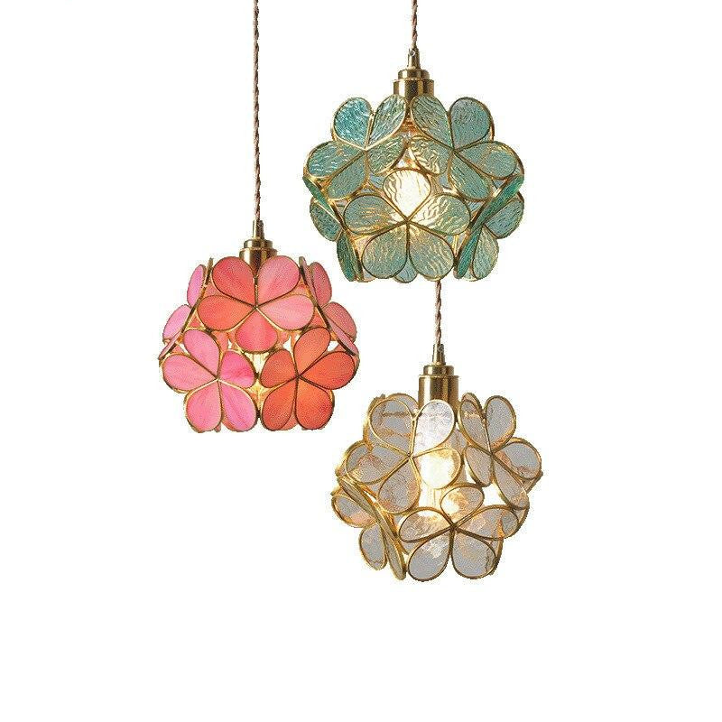 Glass Petal Brass Pendant Light