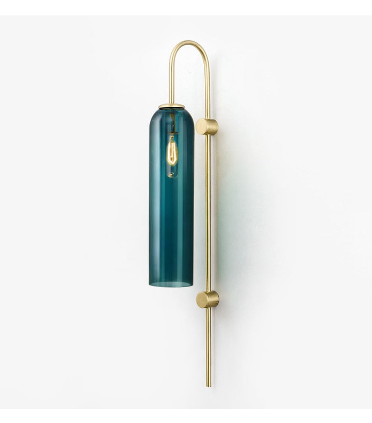 Modern Teal Cylinder Glass Wall Lamp