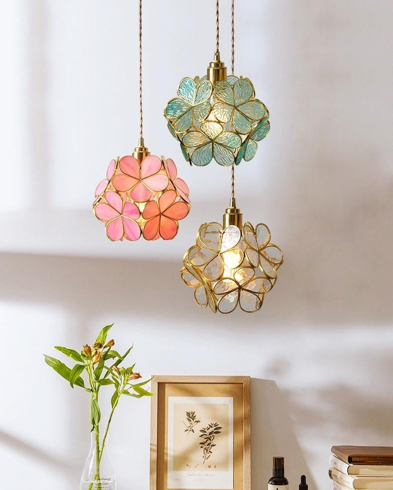 Glass Petal Brass Pendant Light