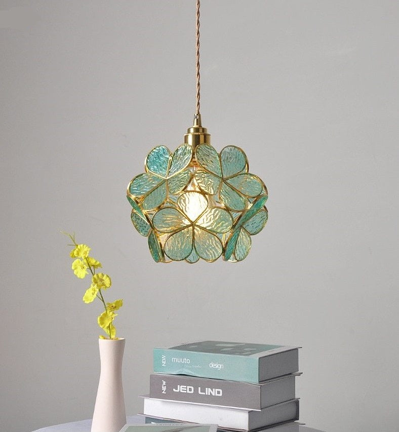 Glass Petal Brass Pendant Light