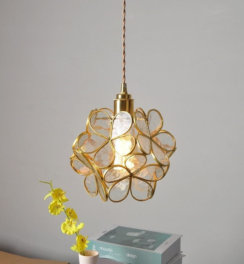 Glass Petal Brass Pendant Light