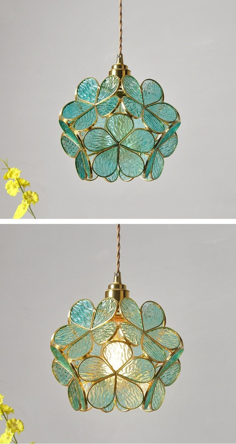 Glass Petal Brass Pendant Light