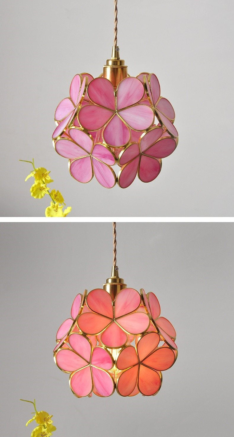 Glass Petal Brass Pendant Light