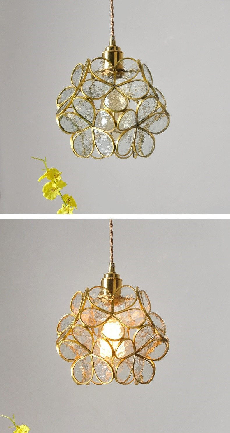 Glass Petal Brass Pendant Light