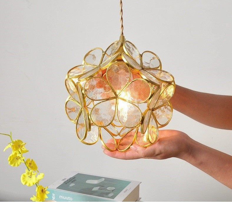 Glass Petal Brass Pendant Light