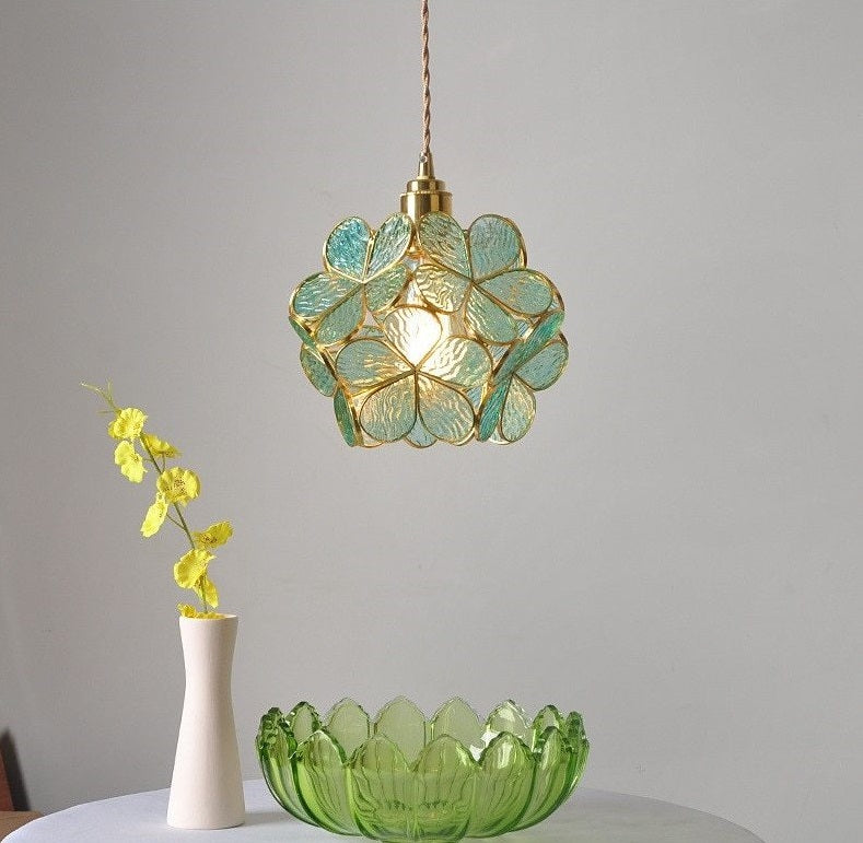 Glass Petal Brass Pendant Light